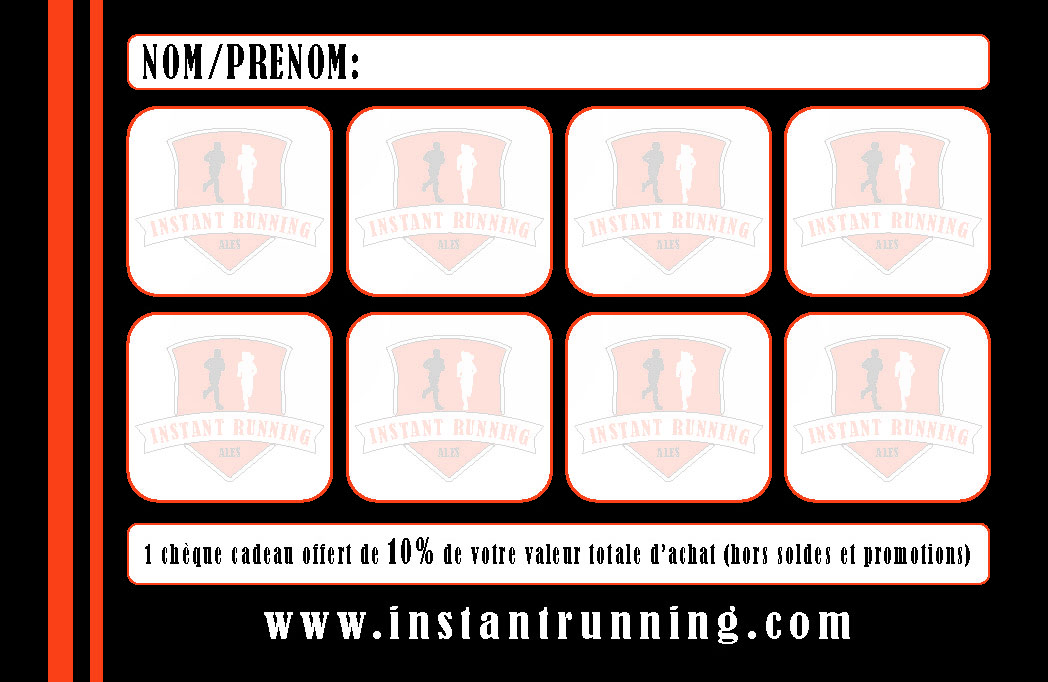 Carte de fidélité Instant Running Alès (verso), magasin spécialisé dans la vente d'articles de running