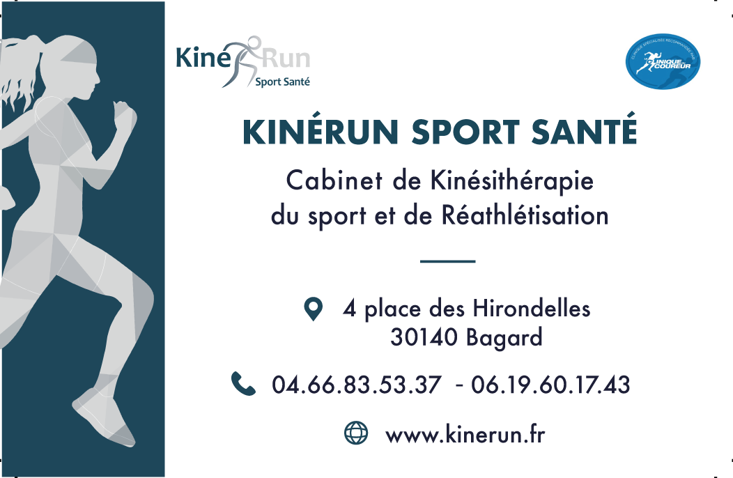 Carte de visite KinéRun Sport Santé, cabinet de Kinésithérapie du sport spécialisé dans la prise en charge du coureur, traumatologie du sport, orthopédie et réathlétisation.